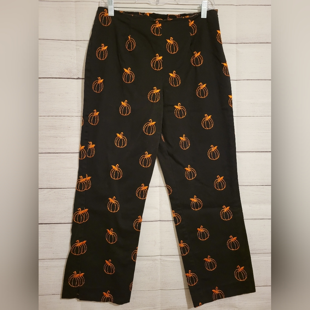 Vintage Alanni by Donny Brook Halloween Pumpkin Patterned Black Pants Size 10